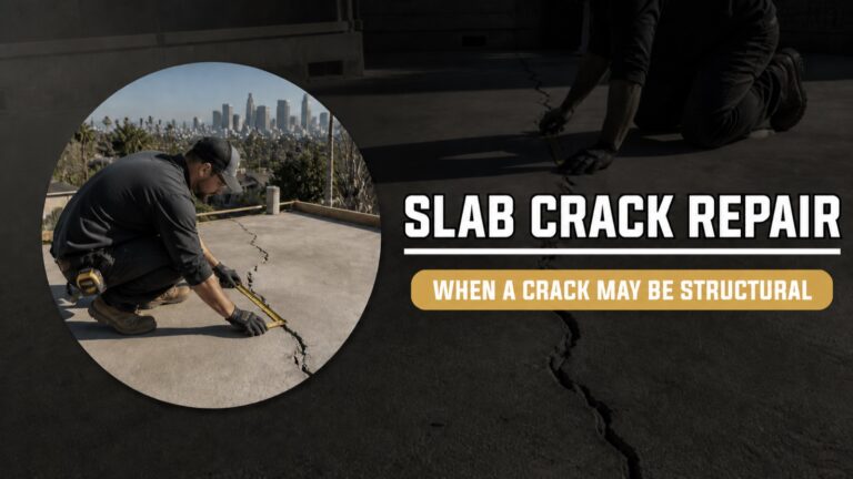 Contractor measuring a crack in a Los Angeles concrete slab